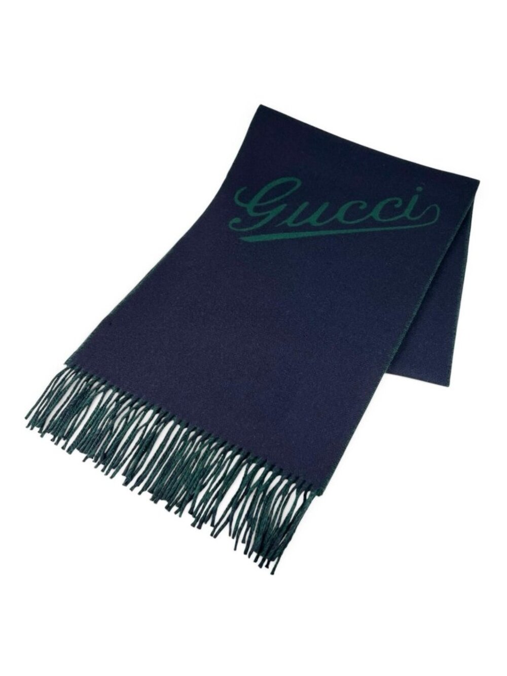 Gucci 24 AW Script Scarf Wool Cashmere Hybrid Navy Green